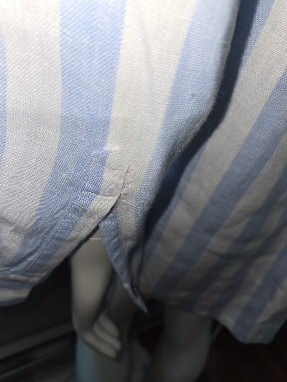 Striped Blue and White Cotton Button-Up Shirt with Parrot Embroidery - Picture 6 of 7